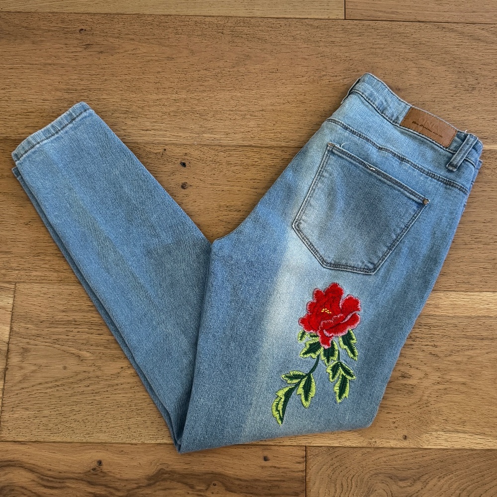 ONLY Blue Denim Embroidered Skinny Jeans